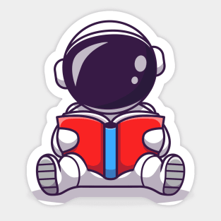 Cute Astronaut Reading Book Cartoon Sticker